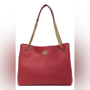 Tory Burch Red Pebbled Leather Shoulder Bag with Gold Chain NWT